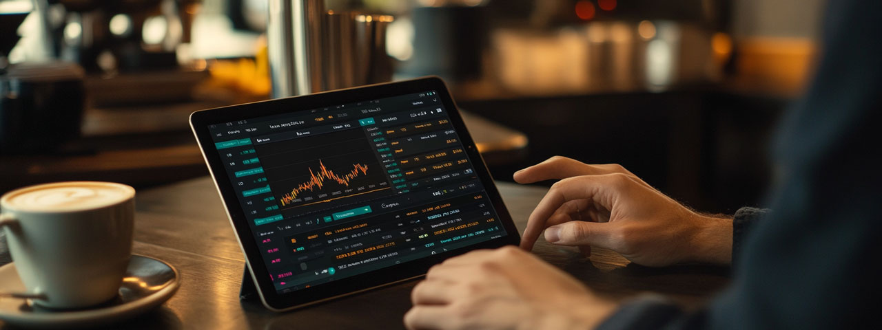 Invertir con confianza en la pantalla de una tableta Confident investing on tablet screen