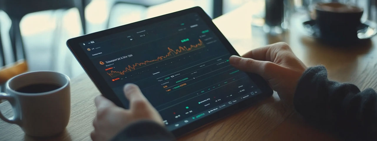 Panel de control en tableta para invertir de forma segura Tablet dashboard for safe investing
